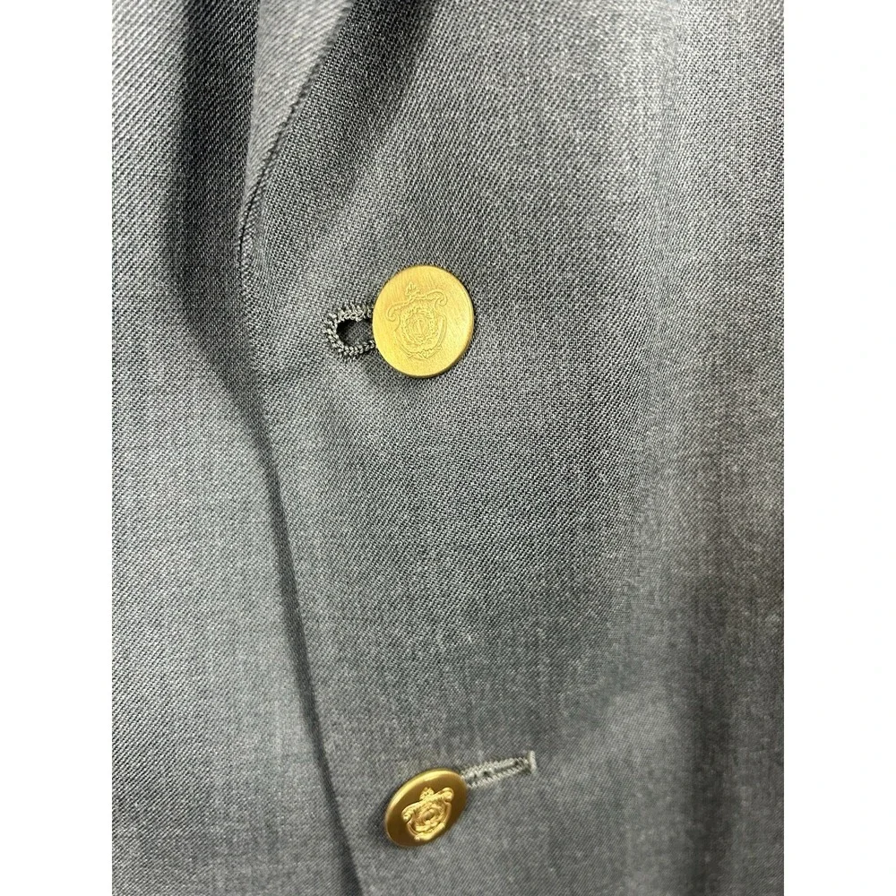 Vintage Christian Dior Monsieur Blazer 44R Gray Gold Crest Buttons 80s‎ USA Made